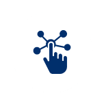 Hand touching network nodes icon.
